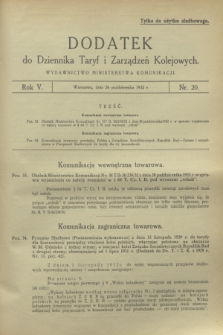 Dodatek do Dziennika Taryf i Zarządzeń Kolejowych. R.5, nr 20 (26 października 1932)