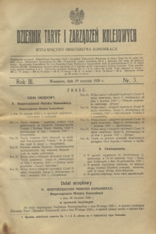 Dziennik Taryf i Zarządzeń Kolejowych : wydawnictwo Ministerstwa Komunikacji. R.3, nr 3 (29 stycznia 1930)