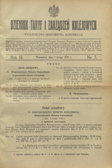 Dziennik Taryf i Zarządzeń Kolejowych : wydawnictwo Ministerstwa Komunikacji. R.3, nr 5 (5 lutego 1930)