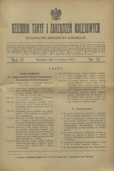 Dziennik Taryf i Zarządzeń Kolejowych : wydawnictwo Ministerstwa Komunikacji. R.3, nr 21 (14 czerwca 1930)