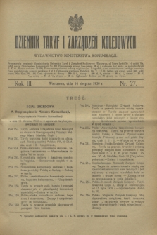 Dziennik Taryf i Zarządzeń Kolejowych : wydawnictwo Ministerstwa Komunikacji. R.3, nr 27 (14 sierpnia 1930)