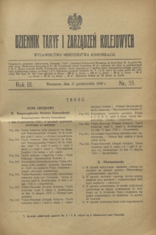 Dziennik Taryf i Zarządzeń Kolejowych : wydawnictwo Ministerstwa Komunikacji. R.3, nr 35 (31 października 1930)