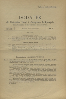 Dodatek do Dziennika Taryf i Zarządzeń Kolejowych. R.3, nr 4 (18 marca 1930)