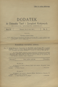 Dodatek do Dziennika Taryf i Zarządzeń Kolejowych. R.3, nr 5 (21 marca 1930)