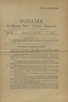 Dodatek do Dziennika Taryf i Zarządzeń Kolejowych. R.3, nr 7 (7 kwietnia 1930)
