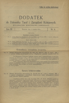 Dodatek do Dziennika Taryf i Zarządzeń Kolejowych. R.3, nr 8 (17 kwietnia 1930)