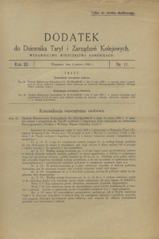 Dodatek do Dziennika Taryf i Zarządzeń Kolejowych. R.3, nr 11 (3 czerwca 1930)