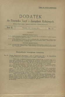 Dodatek do Dziennika Taryf i Zarządzeń Kolejowych. R.3, nr 17 (7 listopada 1930)