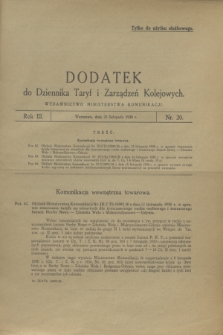 Dodatek do Dziennika Taryf i Zarządzeń Kolejowych. R.3, nr 20 (25 listopada 1930)