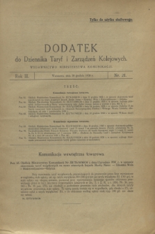 Dodatek do Dziennika Taryf i Zarządzeń Kolejowych. R.3, nr 21 (30 grudnia 1930)