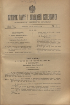 Dziennik Taryf i Zarządzeń Kolejowych : organ urzędowy Ministerstwa Komunikacji. R.7, nr 1 (9 stycznia 1934)