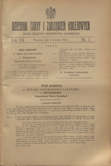 Dziennik Taryf i Zarządzeń Kolejowych : organ urzędowy Ministerstwa Komunikacji. R.7, nr 2 (12 stycznia 1934)