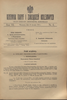 Dziennik Taryf i Zarządzeń Kolejowych : organ urzędowy Ministerstwa Komunikacji. R.7, nr 6 (29 stycznia 1934)