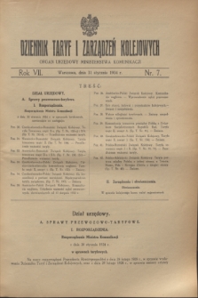 Dziennik Taryf i Zarządzeń Kolejowych : organ urzędowy Ministerstwa Komunikacji. R.7, nr 7 (31 stycznia 1934)