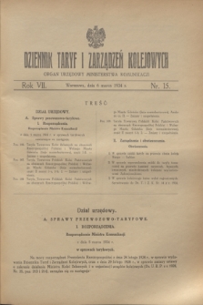 Dziennik Taryf i Zarządzeń Kolejowych : organ urzędowy Ministerstwa Komunikacji. R.7, nr 15 (6 marca 1934)