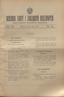 Dziennik Taryf i Zarządzeń Kolejowych : organ urzędowy Ministerstwa Komunikacji. R.7, nr 30 (4 maja 1934)