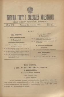 Dziennik Taryf i Zarządzeń Kolejowych : organ urzędowy Ministerstwa Komunikacji. R.7, nr 57 (1 września 1934)