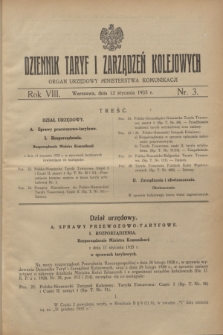 Dziennik Taryf i Zarządzeń Kolejowych : organ urzędowy Ministerstwa Komunikacji. R.8, nr 3 (12 stycznia 1935)
