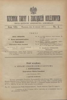 Dziennik Taryf i Zarządzeń Kolejowych : organ urzędowy Ministerstwa Komunikacji. R.8, nr 4 (16 stycznia 1935)