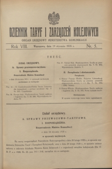 Dziennik Taryf i Zarządzeń Kolejowych : organ urzędowy Ministerstwa Komunikacji. R.8, nr 5 (19 stycznia 1935)