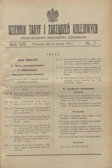 Dziennik Taryf i Zarządzeń Kolejowych : organ urzędowy Ministerstwa Komunikacji. R.8, nr 7 (30 stycznia 1935)