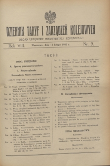 Dziennik Taryf i Zarządzeń Kolejowych : organ urzędowy Ministerstwa Komunikacji. R.8, nr 9 (13 lutego 1935)