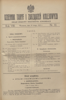 Dziennik Taryf i Zarządzeń Kolejowych : organ urzędowy Ministerstwa Komunikacji. R.8, nr 10 (20 lutego 1935)