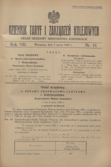 Dziennik Taryf i Zarządzeń Kolejowych : organ urzędowy Ministerstwa Komunikacji. R.8, nr 14 (9 marca 1935)