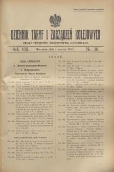 Dziennik Taryf i Zarządzeń Kolejowych : organ urzędowy Ministerstwa Komunikacji. R.8, nr 30 (1 sierpnia 1935)