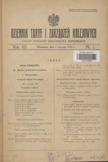 Dziennik Taryf i Zarządzeń Kolejowych : organ urzędowy Ministerstwa Komunikacji. R.12, nr 1 (5 stycznia 1939)