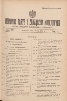 Dziennik Taryf i Zarządzeń Kolejowych : organ urzędowy Ministerstwa Komunikacji. R.9, nr 4 (1 lutego 1936) + wkładka