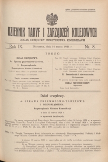 Dziennik Taryf i Zarządzeń Kolejowych : organ urzędowy Ministerstwa Komunikacji. R.9, nr 8 (14 marca 1936)