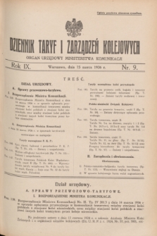 Dziennik Taryf i Zarządzeń Kolejowych : organ urzędowy Ministerstwa Komunikacji. R.9, nr 9 (15 marca 1936) + wkładka