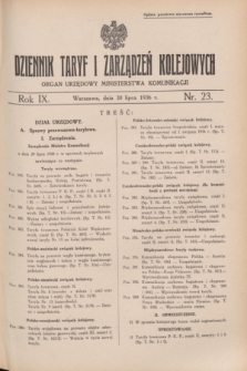 Dziennik Taryf i Zarządzeń Kolejowych : organ urzędowy Ministerstwa Komunikacji. R.9, nr 23 (30 lipca 1936) + wkładka