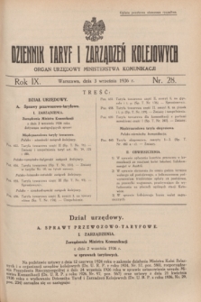 Dziennik Taryf i Zarządzeń Kolejowych : organ urzędowy Ministerstwa Komunikacji. R.9, nr 28 (3 września 1936)