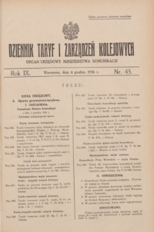 Dziennik Taryf i Zarządzeń Kolejowych : organ urzędowy Ministerstwa Komunikacji. R.9, nr 45 (4 grudnia 1936)