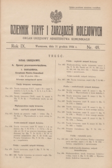 Dziennik Taryf i Zarządzeń Kolejowych : organ urzędowy Ministerstwa Komunikacji. R.9, nr 48 (31 grudnia 1936)