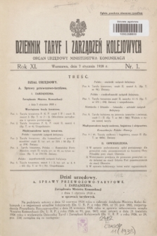 Dziennik Taryf i Zarządzeń Kolejowych : organ urzędowy Ministerstwa Komunikacji. R.11, nr 1 (7 stycznia 1938)