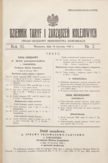 Dziennik Taryf i Zarządzeń Kolejowych : organ urzędowy Ministerstwa Komunikacji. R.11, nr 2 (14 stycznia 1938)