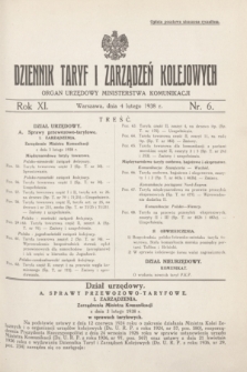 Dziennik Taryf i Zarządzeń Kolejowych : organ urzędowy Ministerstwa Komunikacji. R.11, nr 6 (4 lutego 1938)