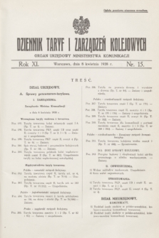 Dziennik Taryf i Zarządzeń Kolejowych : organ urzędowy Ministerstwa Komunikacji. R.11, nr 15 (8 kwietnia 1938) + wkladka