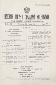 Dziennik Taryf i Zarządzeń Kolejowych : organ urzędowy Ministerstwa Komunikacji. R.11, nr 19 (6 maja 1938)