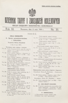 Dziennik Taryf i Zarządzeń Kolejowych : organ urzędowy Ministerstwa Komunikacji. R.11, nr 20 (13 maja 1938)
