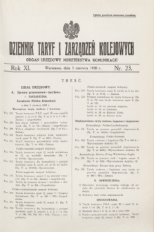 Dziennik Taryf i Zarządzeń Kolejowych : organ urzędowy Ministerstwa Komunikacji. R.11, nr 23 (3 czerwca 1938) + wkładka