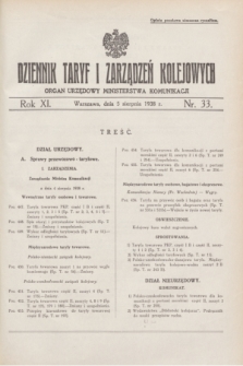 Dziennik Taryf i Zarządzeń Kolejowych : organ urzędowy Ministerstwa Komunikacji. R.11, nr 33 (5 sierpnia 1938)