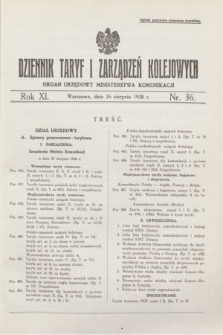 Dziennik Taryf i Zarządzeń Kolejowych : organ urzędowy Ministerstwa Komunikacji. R.11, nr 36 (26 sierpnia 1938) + wkładka