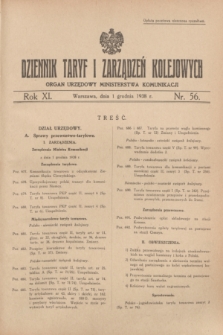 Dziennik Taryf i Zarządzeń Kolejowych : organ urzędowy Ministerstwa Komunikacji. R.11, nr 56 (1 grudnia 1938)