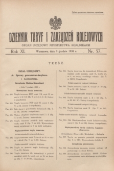 Dziennik Taryf i Zarządzeń Kolejowych : organ urzędowy Ministerstwa Komunikacji. R.11, nr 57 (9 grudnia 1938) + wkładka