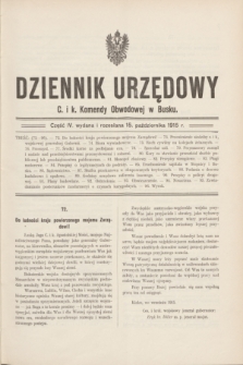 Dziennik Urzędowy C. i k. Komendy Obwodowej w Busku. 1915, cz. 4 (15 października)