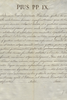 Dokument papieża Piusa IX dotyczący mianowania Izydora Jabłońskiego kawalerem Orderu św. Sylwestra